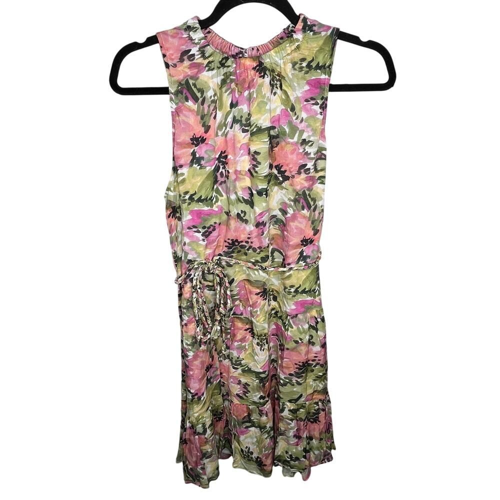 Dex Floral High Neck Sun Mini Dress Sleeveless Lined Braided Belt Size Small NWT